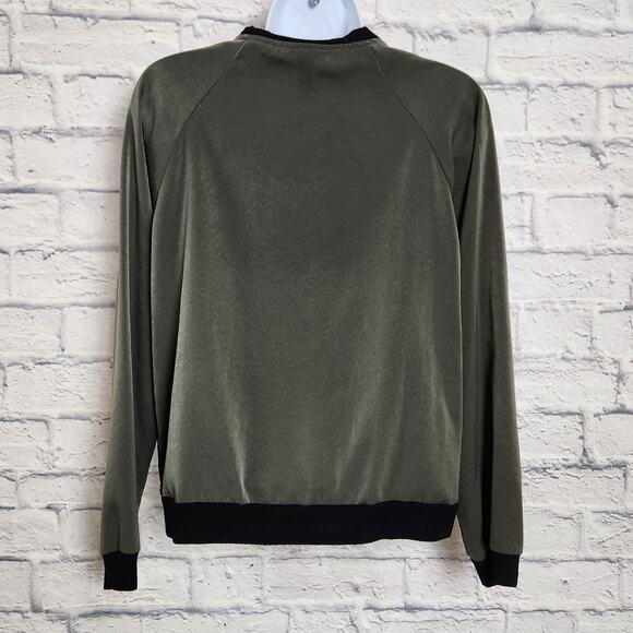 Design Lab Jacket Women Sz Small Olive Green Bomber Silky Feel Ribbed Cuff/Waist - Picture 2 of 12